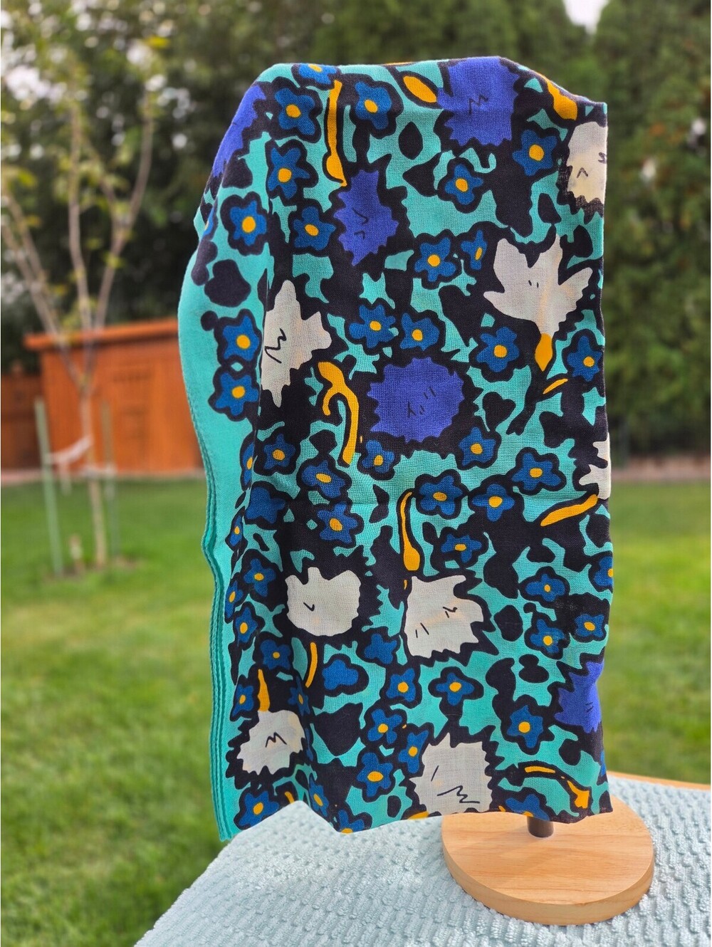 Coach Yankee Floral Oblong Scarf Teal 100% Wool Wrap Fringed New with Tags